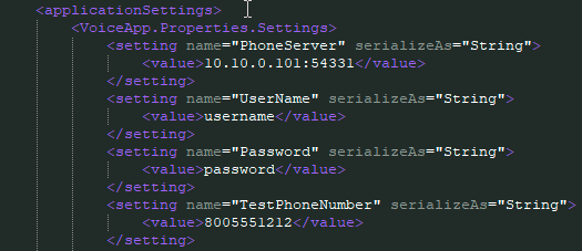 Voice Elements Config Settings - Testing Speech Recognition