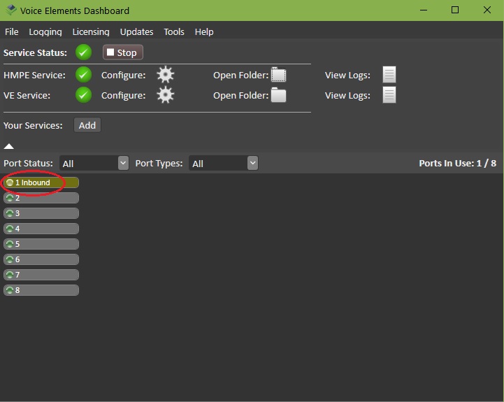 Screenshot VE Premise Dashboard - Port Status -1 inbound