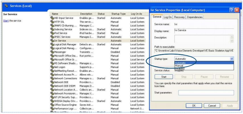 Set to Run Automatically in Services Manager