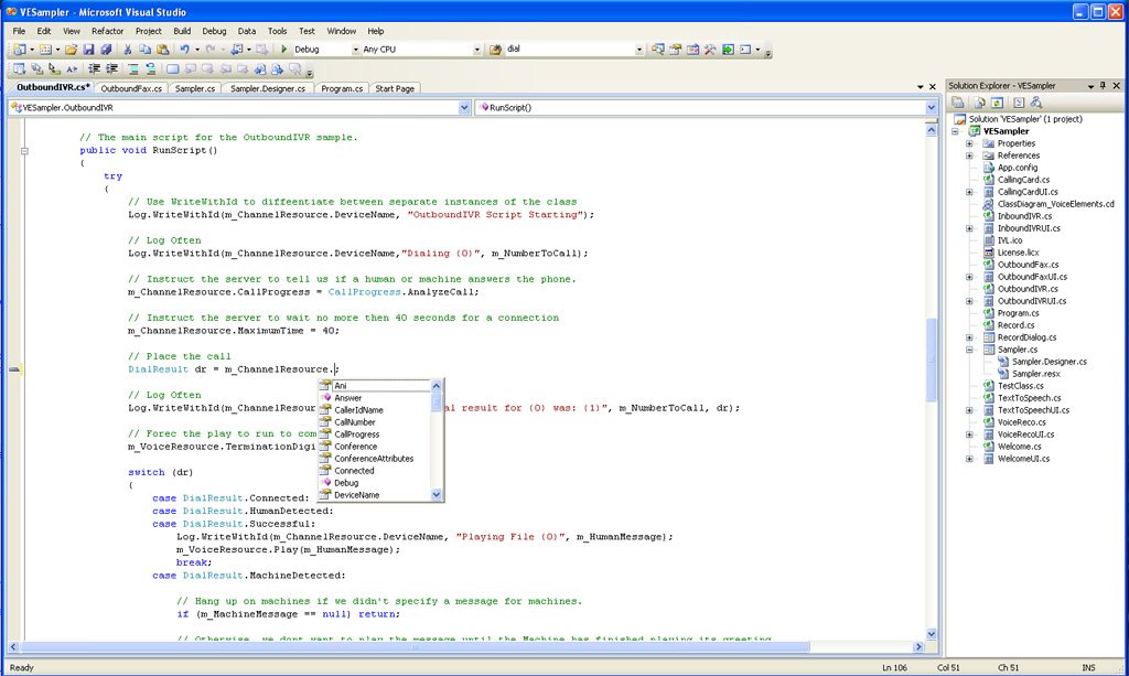 Screenshot Voice Application in Visual Studio