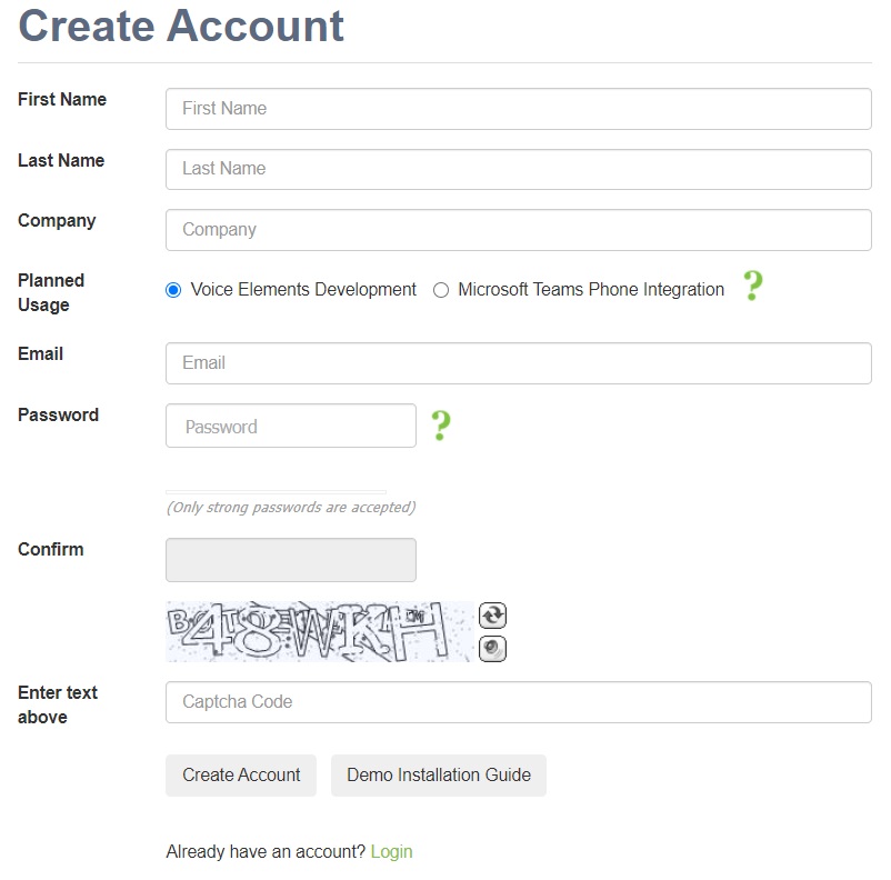 Screenshot - Create Demo Account