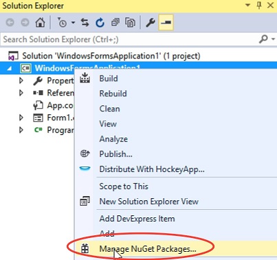 Manage NuGet Packages Screenshot