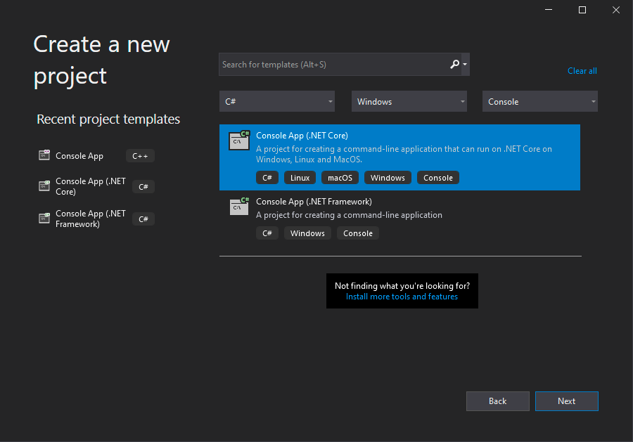 Screenshot - Create a New Project in Visual Studio