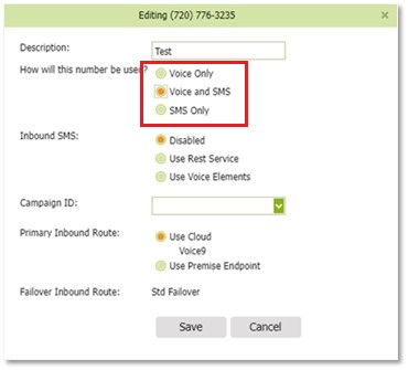 Selecting Voice and SMS Options